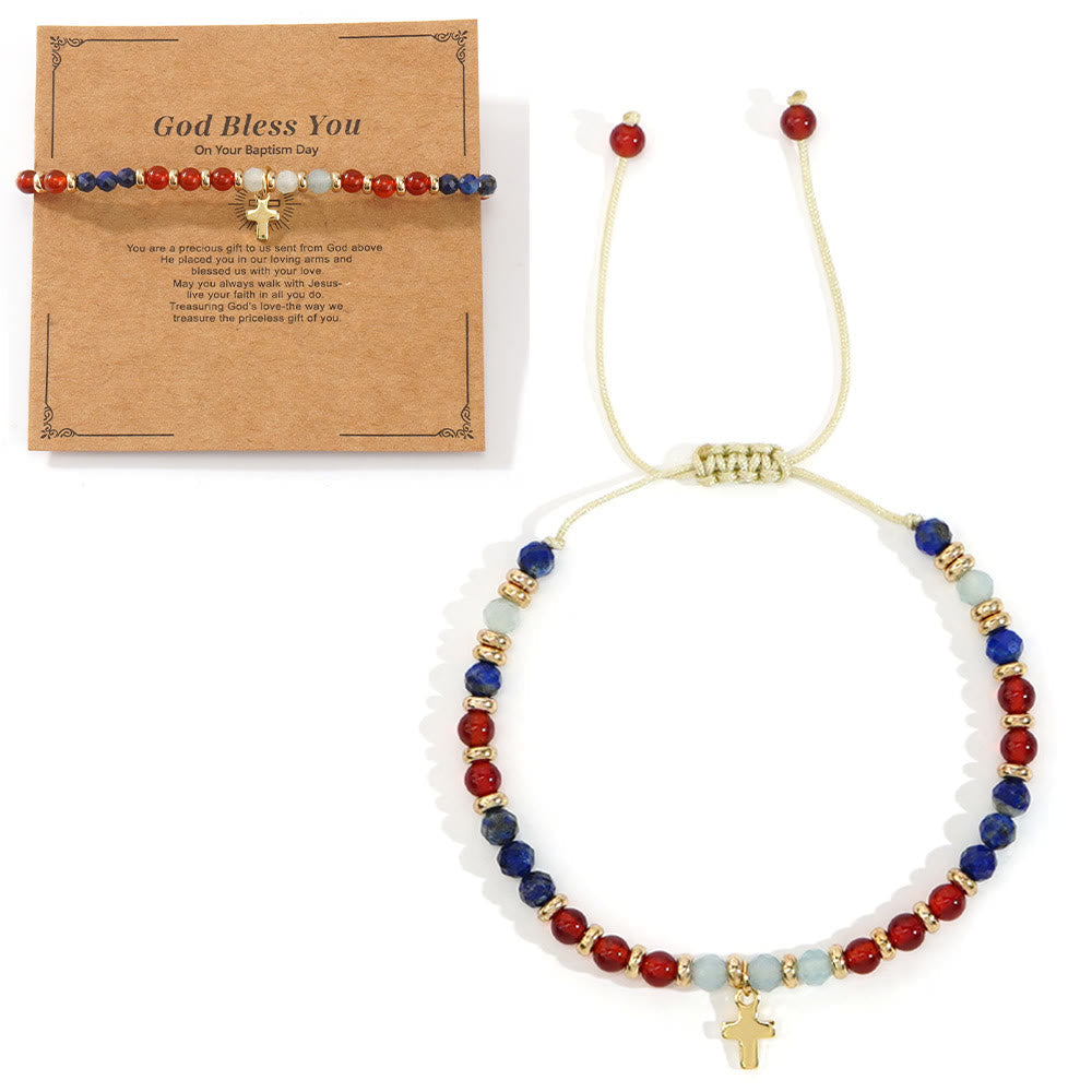Pulsera de Piedra Natural y Cruz con Serie de Tarjetas Bíblicas: Devoción para Momentos Especiales