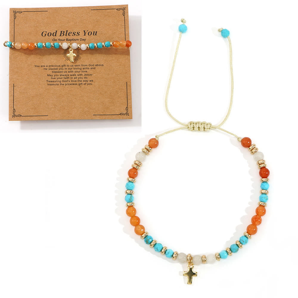 Pulsera de Piedra Natural y Cruz con Serie de Tarjetas Bíblicas: Devoción para Momentos Especiales