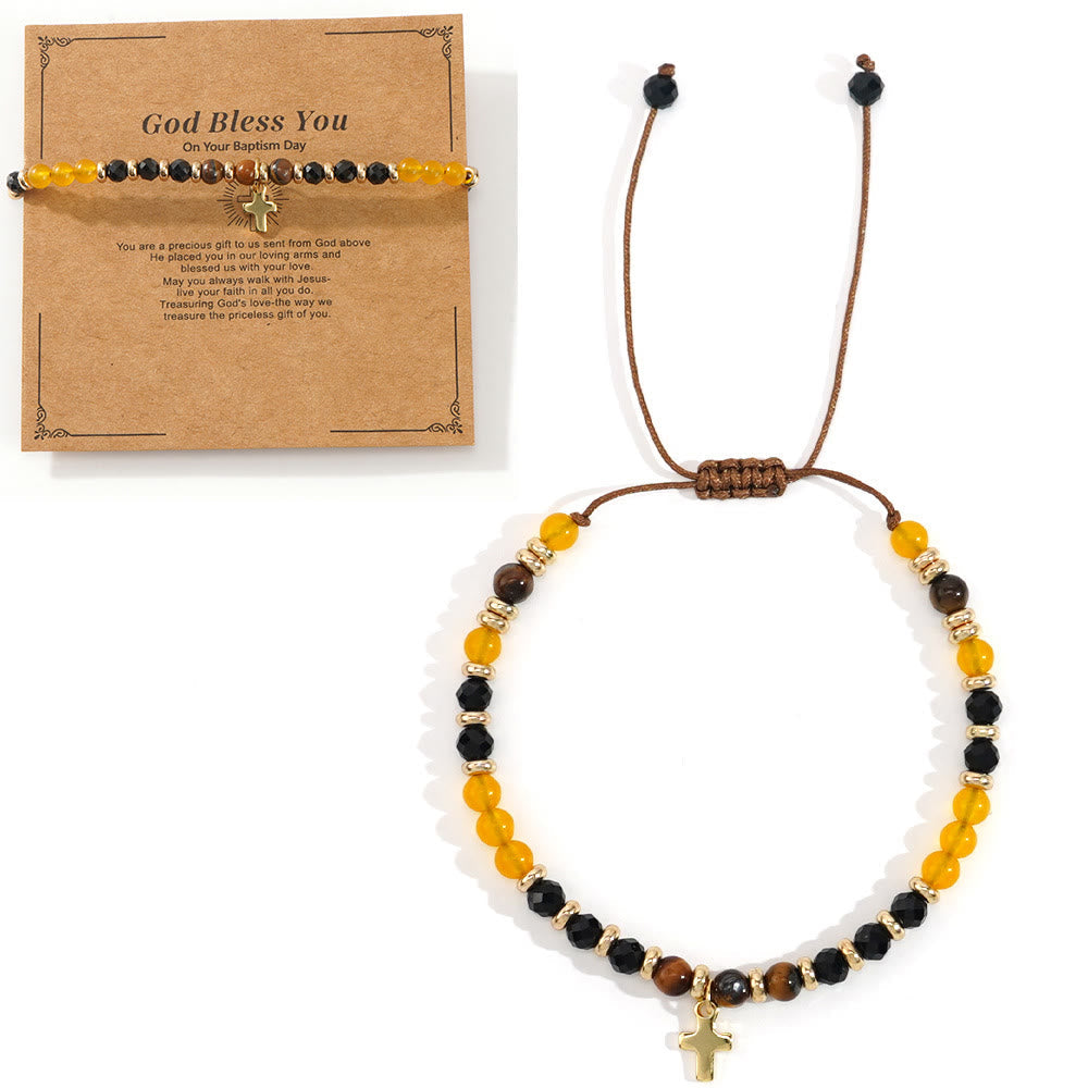 Pulsera de Piedra Natural y Cruz con Serie de Tarjetas Bíblicas: Devoción para Momentos Especiales