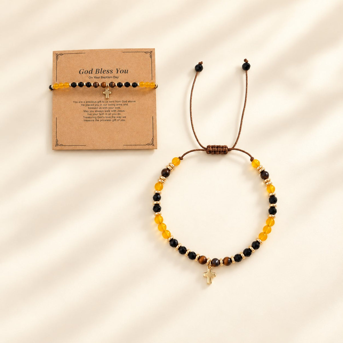 Natural Stone & Cross Bracelet with Bible Card Series