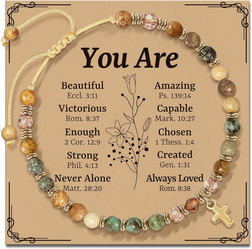 Pulsera de Piedra Natural y Cruz con Serie de Tarjetas Bíblicas: Devoción para Momentos Especiales