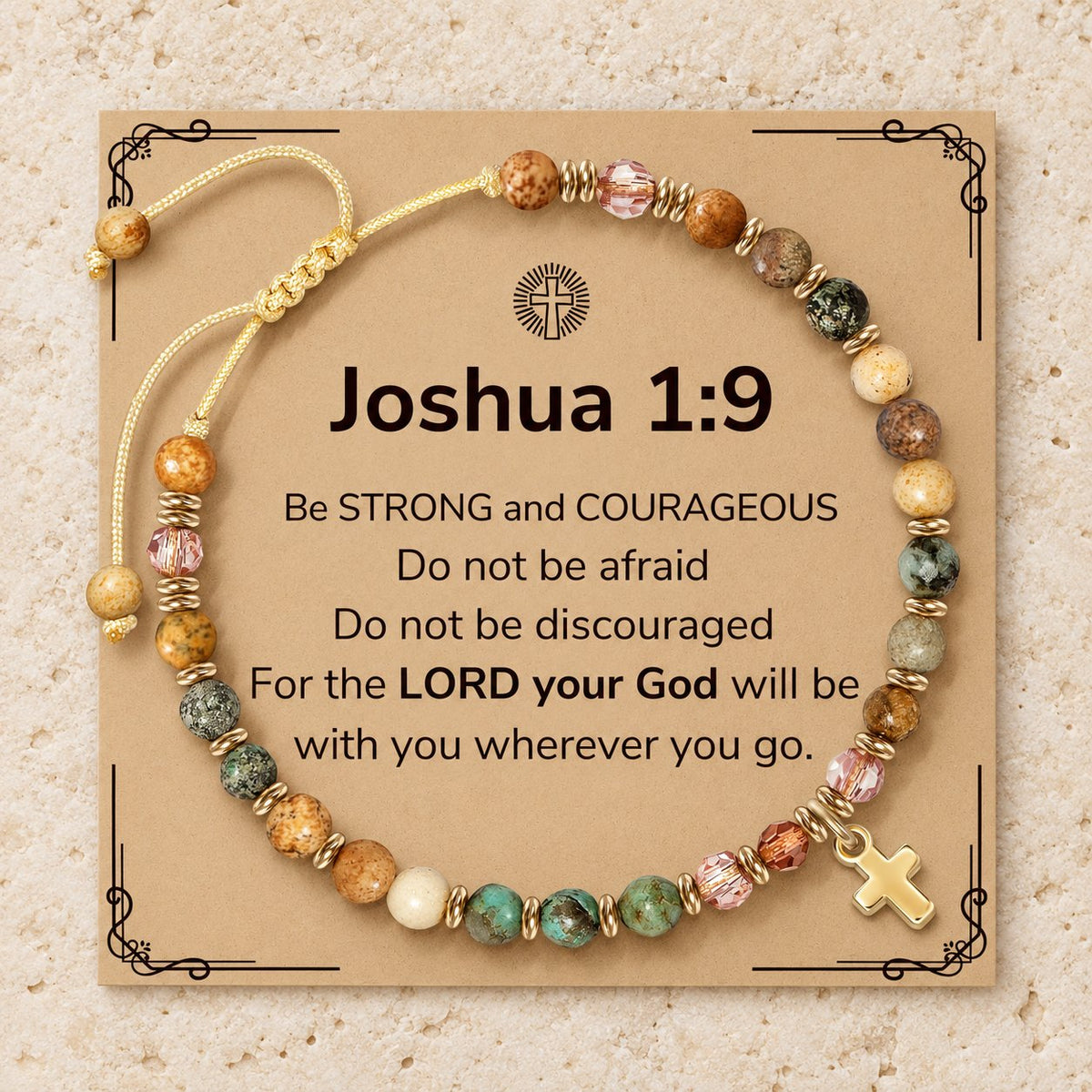 Natural Stone & Cross Bracelet with Bible Card Series