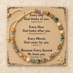 Natural Stone & Cross Bracelet with Bible Card Series