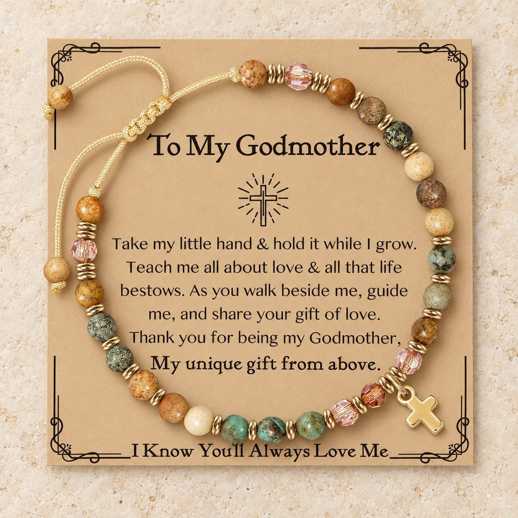 Natural Stone & Cross Bracelet with Bible Card Series
