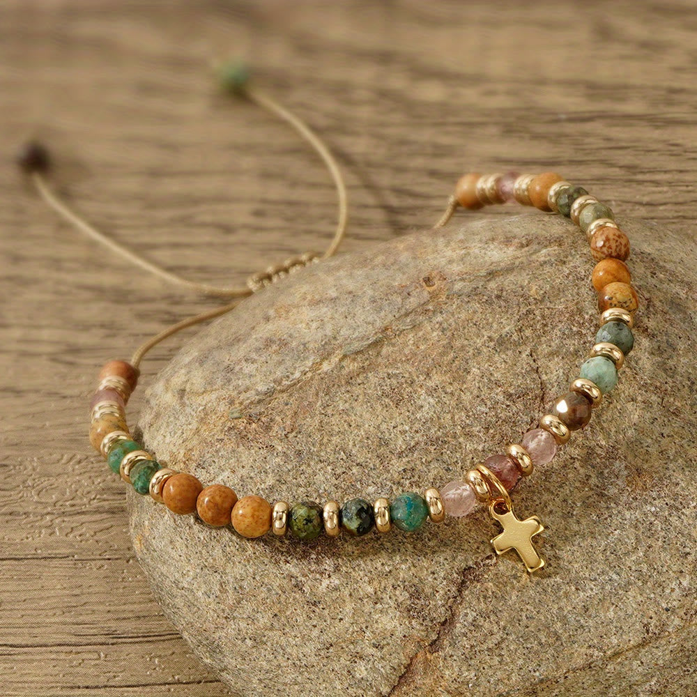 Pulsera de Piedra Natural y Cruz con Serie de Tarjetas Bíblicas: Devoción para Momentos Especiales