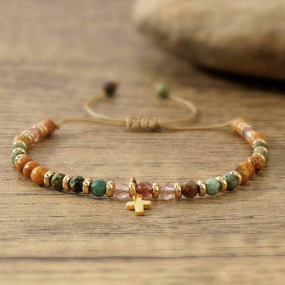 Pulsera de Piedra Natural y Cruz con Serie de Tarjetas Bíblicas: Devoción para Momentos Especiales