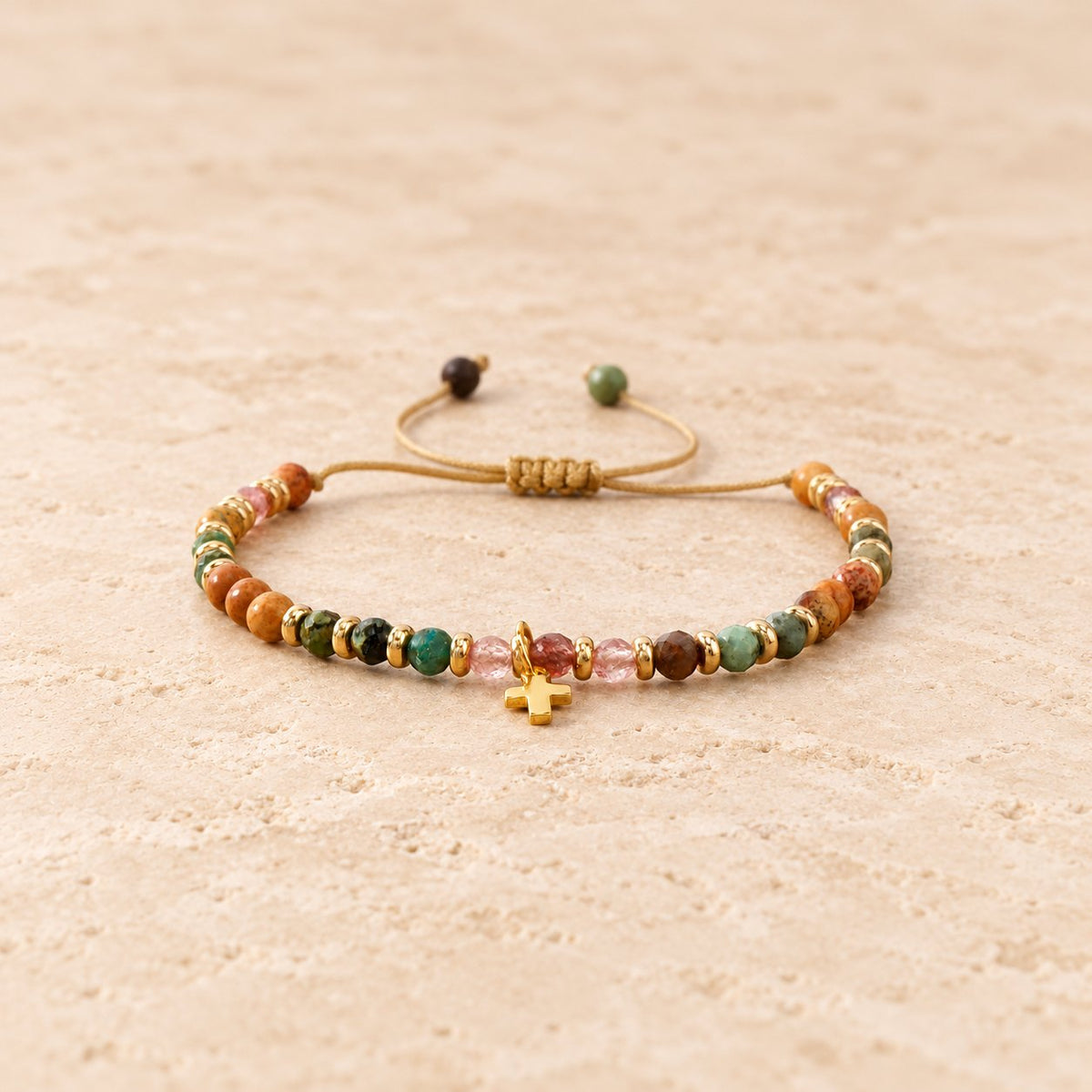 Natural Stone & Cross Bracelet with Bible Card Series