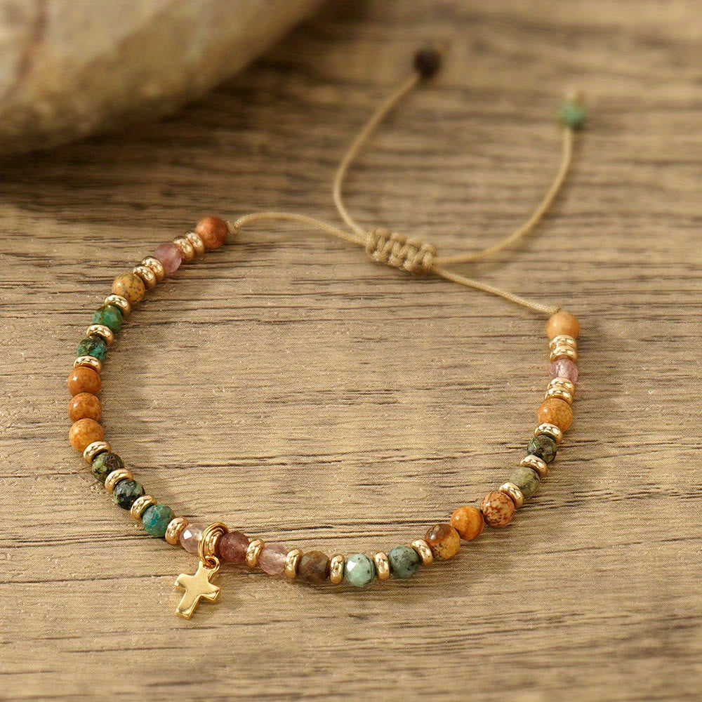 Pulsera de Piedra Natural y Cruz con Serie de Tarjetas Bíblicas: Devoción para Momentos Especiales