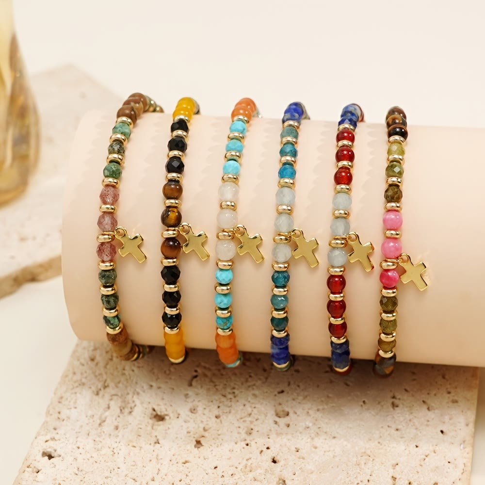 Pulsera de Piedra Natural y Cruz con Serie de Tarjetas Bíblicas: Devoción para Momentos Especiales