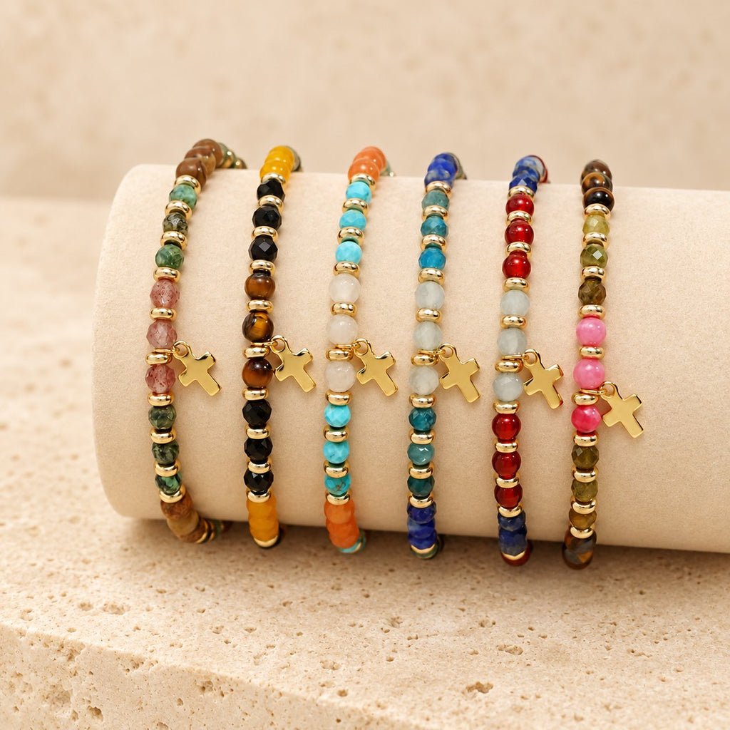 Natural Stone & Cross Bracelet with Bible Card Series