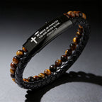 Pulsera de Cruz de Cuero Tejido Josué 1:9: Valor para el Día a Día
