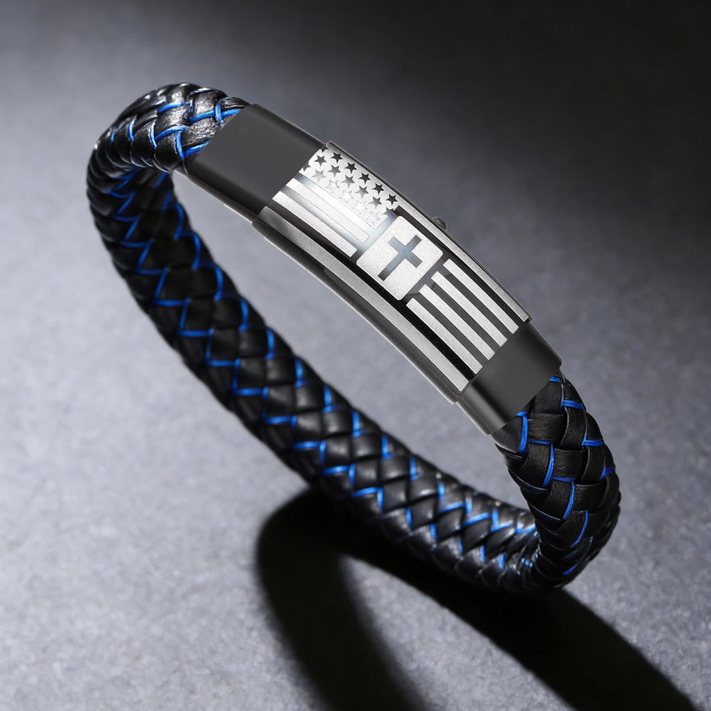 Pulsera de Cruz de Cuero Tejido Josué 1:9: Valor para el Día a Día