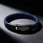 Pulsera de Cruz de Cuero Tejido Josué 1:9: Valor para el Día a Día