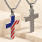 Tri-Color Cross Necklace with American Flag & Scripture