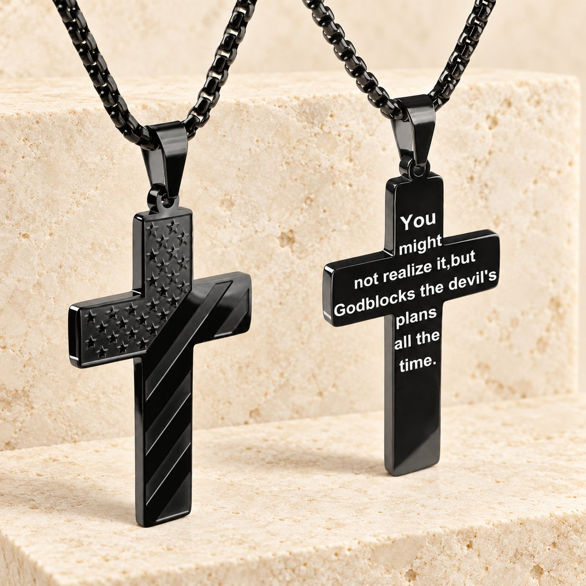 Tri-Color Cross Necklace with American Flag & Scripture