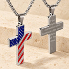 Tri-Color Cross Necklace with American Flag & Scripture