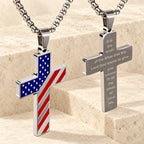 Tri-Color Cross Necklace with American Flag & Scripture