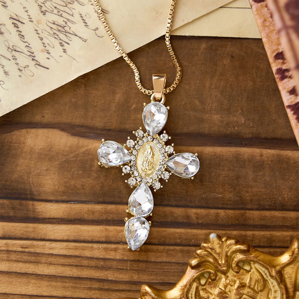 Luminous Our Lady Cross with Zircon Necklace