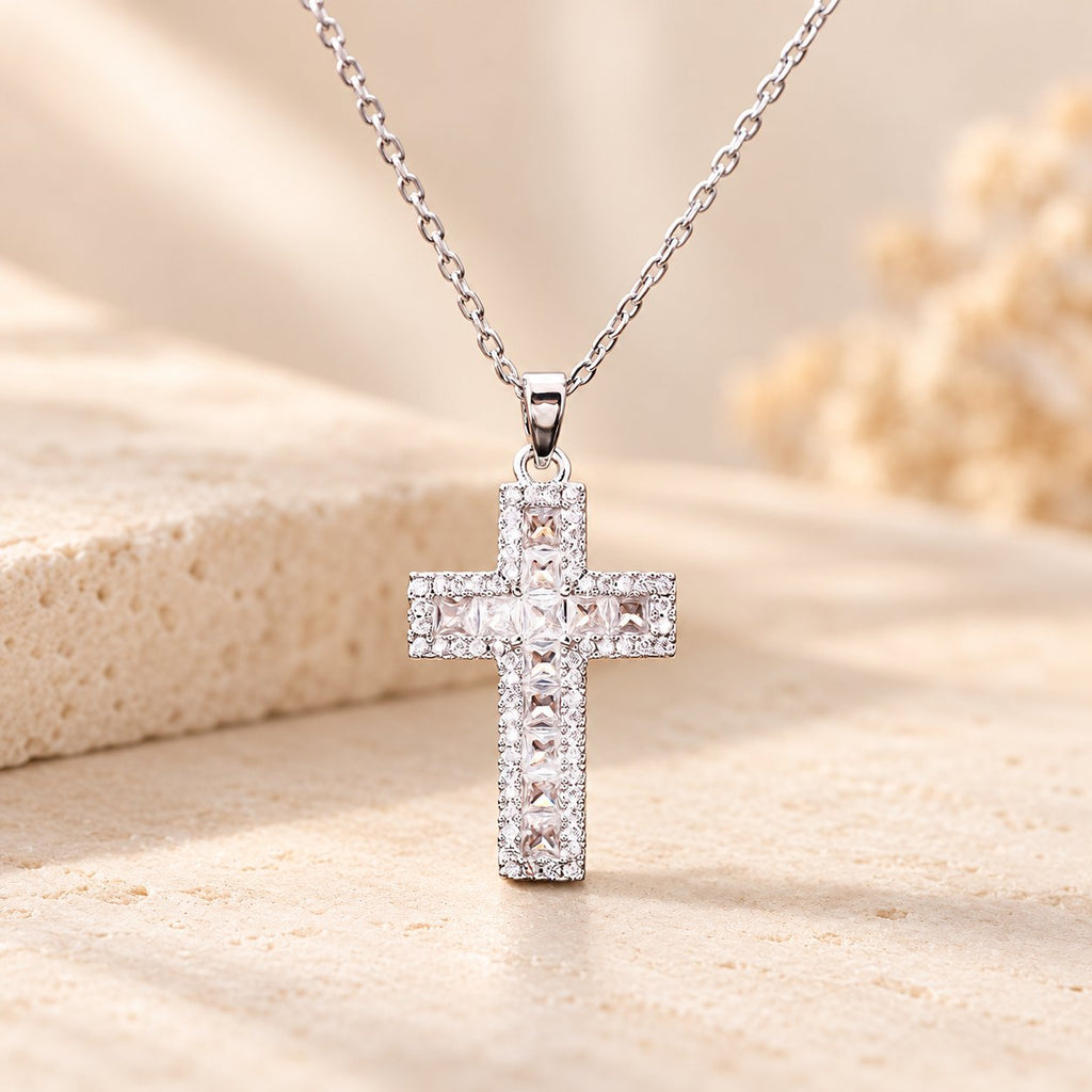 Sparkling Zircon Cross Pendant Necklace