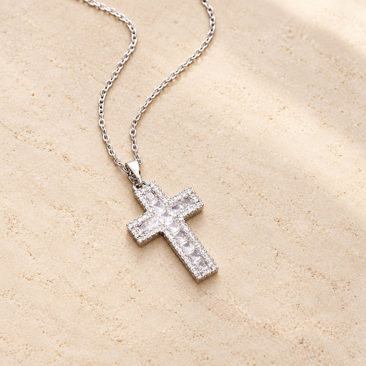 Sparkling Zircon Cross Pendant Necklace