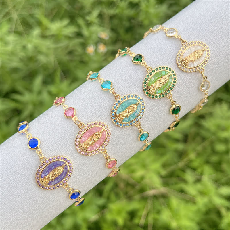 Pulsera de la Virgen con Circonia Multicolor: Recordatorio Sereno de Su Cuidado