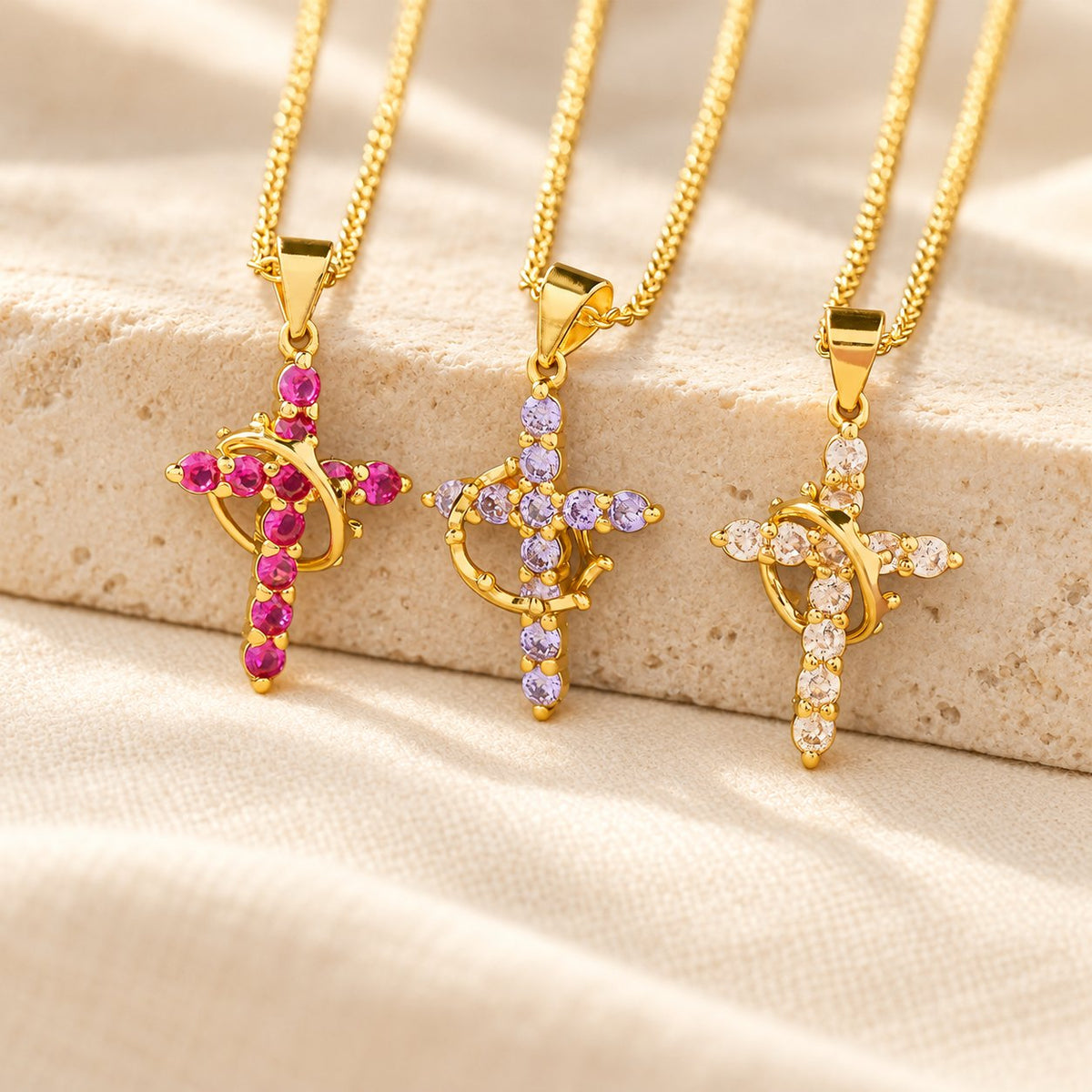 Faith-Symbol Cross Necklace with Monthly Birthstone Accents