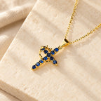 Faith-Symbol Cross Necklace with Monthly Birthstone Accents