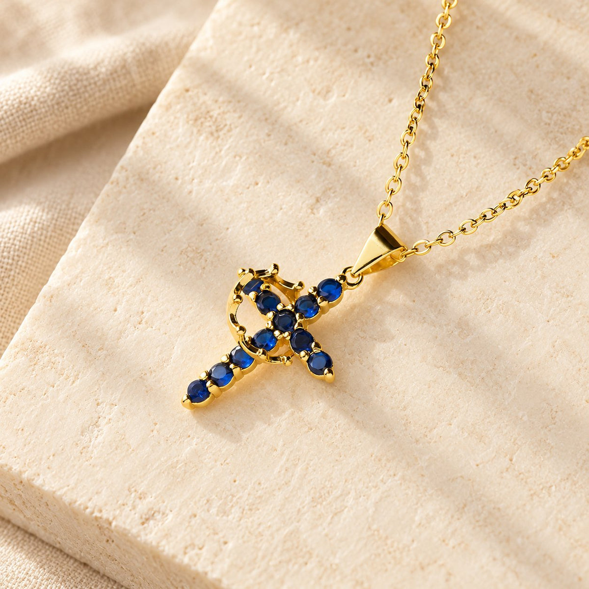 Faith-Symbol Cross Necklace with Monthly Birthstone Accents