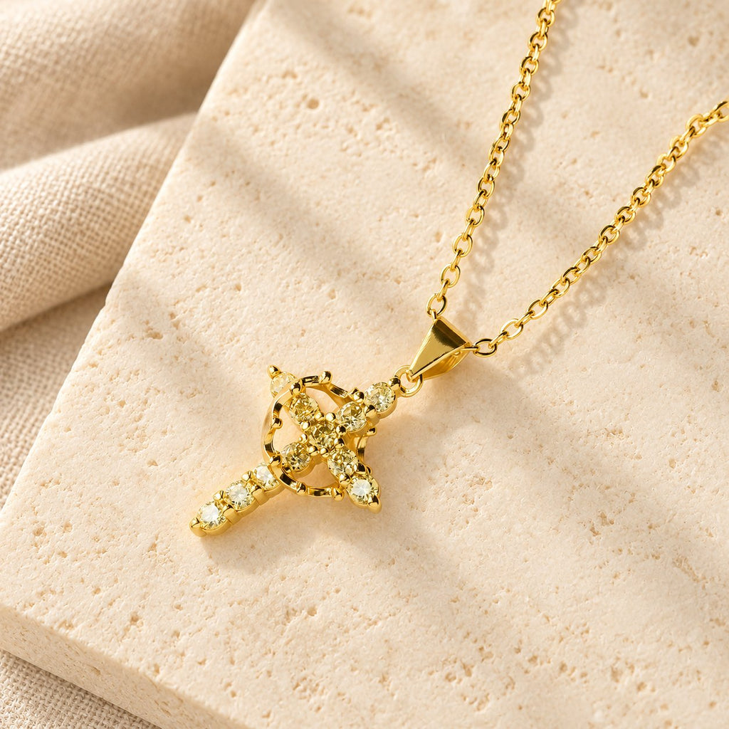 Faith-Symbol Cross Necklace with Monthly Birthstone Accents
