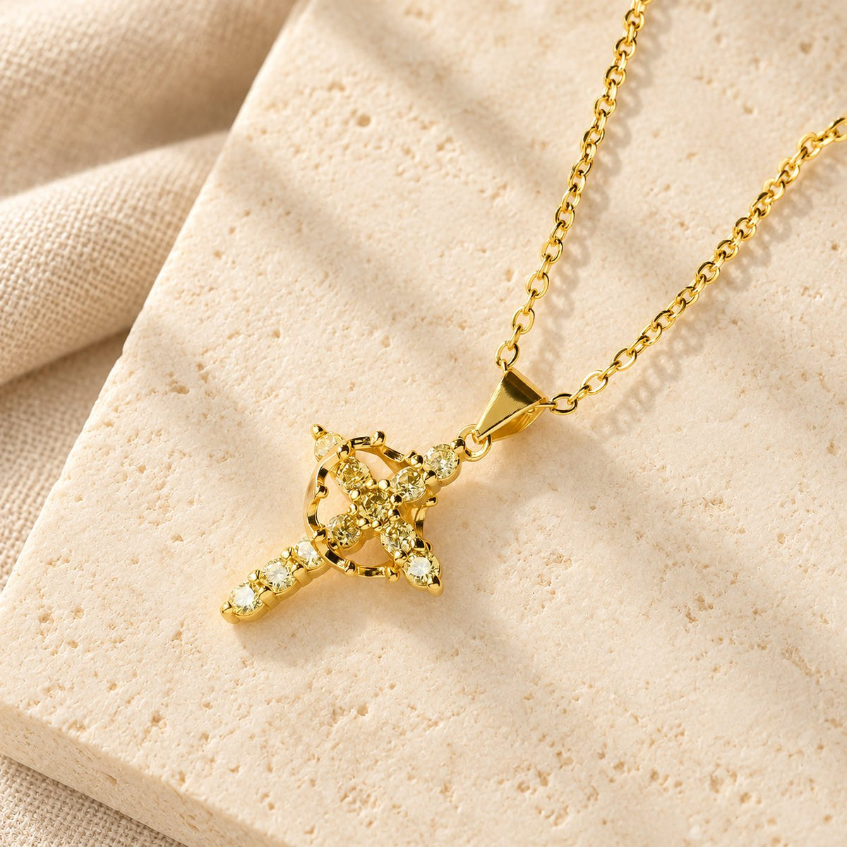 Faith-Symbol Cross Necklace with Monthly Birthstone Accents