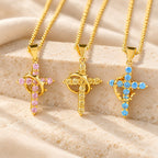Faith-Symbol Cross Necklace with Monthly Birthstone Accents