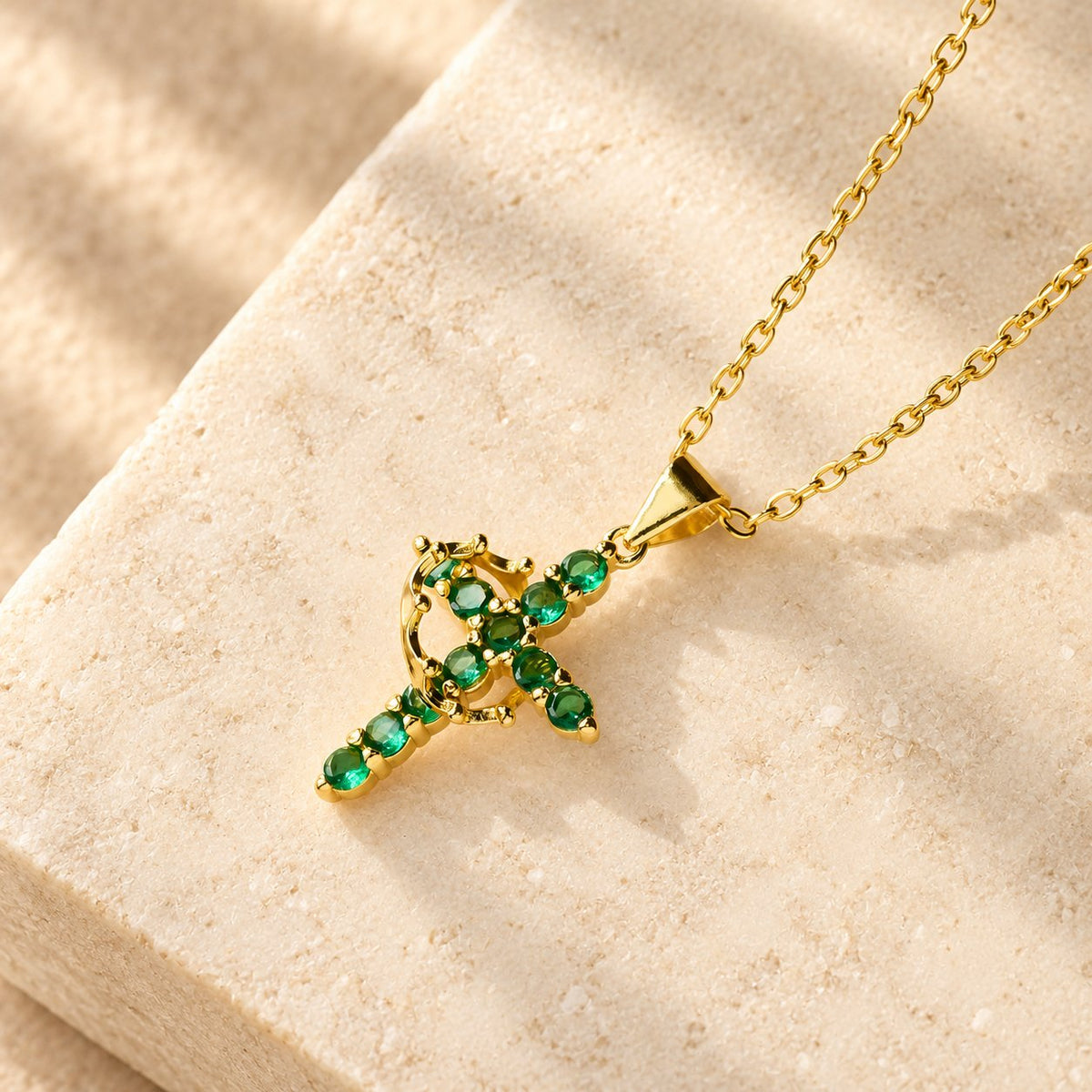 Faith-Symbol Cross Necklace with Monthly Birthstone Accents