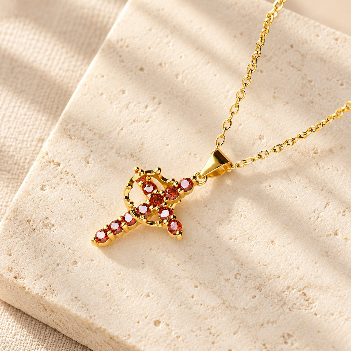 Faith-Symbol Cross Necklace with Monthly Birthstone Accents