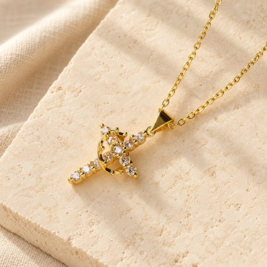 Faith-Symbol Cross Necklace with Monthly Birthstone Accents