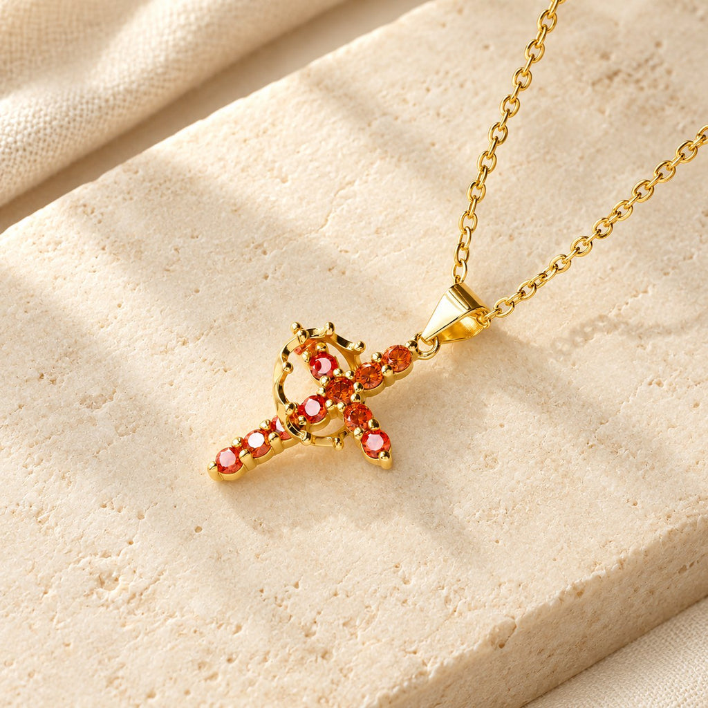 Faith-Symbol Cross Necklace with Monthly Birthstone Accents