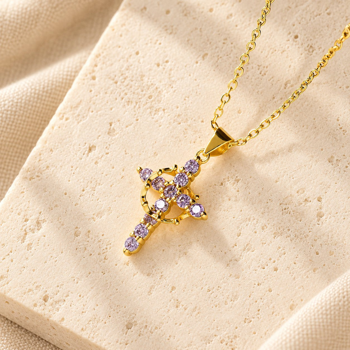 Faith-Symbol Cross Necklace with Monthly Birthstone Accents