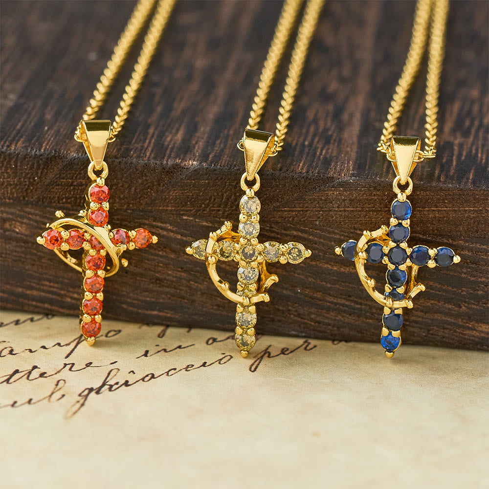 Collar de Cruz Símbolo de Fe con Piedra del Mes
