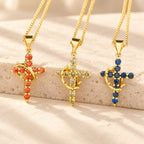 Faith-Symbol Cross Necklace with Monthly Birthstone Accents