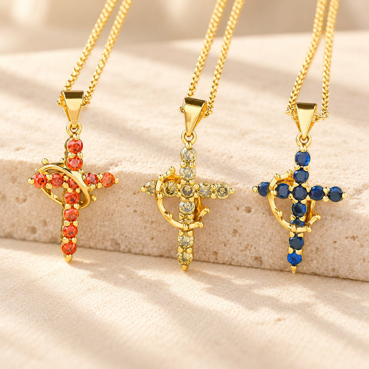 Faith-Symbol Cross Necklace with Monthly Birthstone Accents