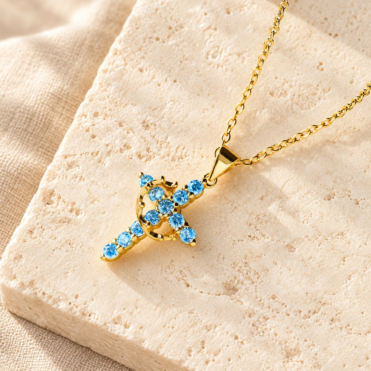 Faith-Symbol Cross Necklace with Monthly Birthstone Accents