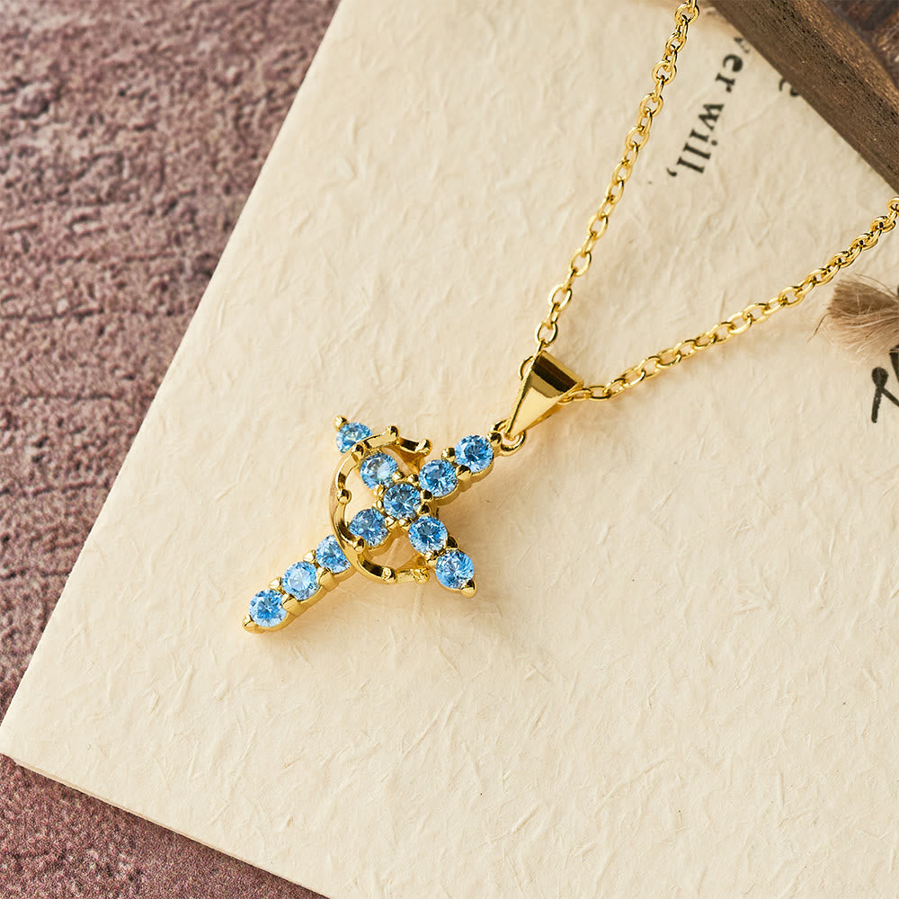 Collar de Cruz Símbolo de Fe con Piedra del Mes