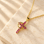 Faith-Symbol Cross Necklace with Monthly Birthstone Accents