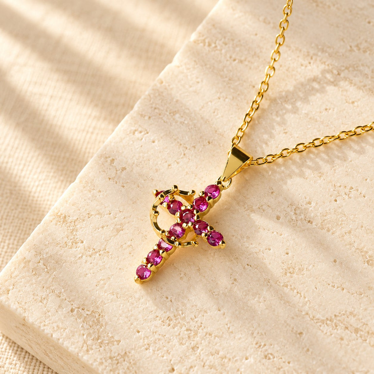 Faith-Symbol Cross Necklace with Monthly Birthstone Accents
