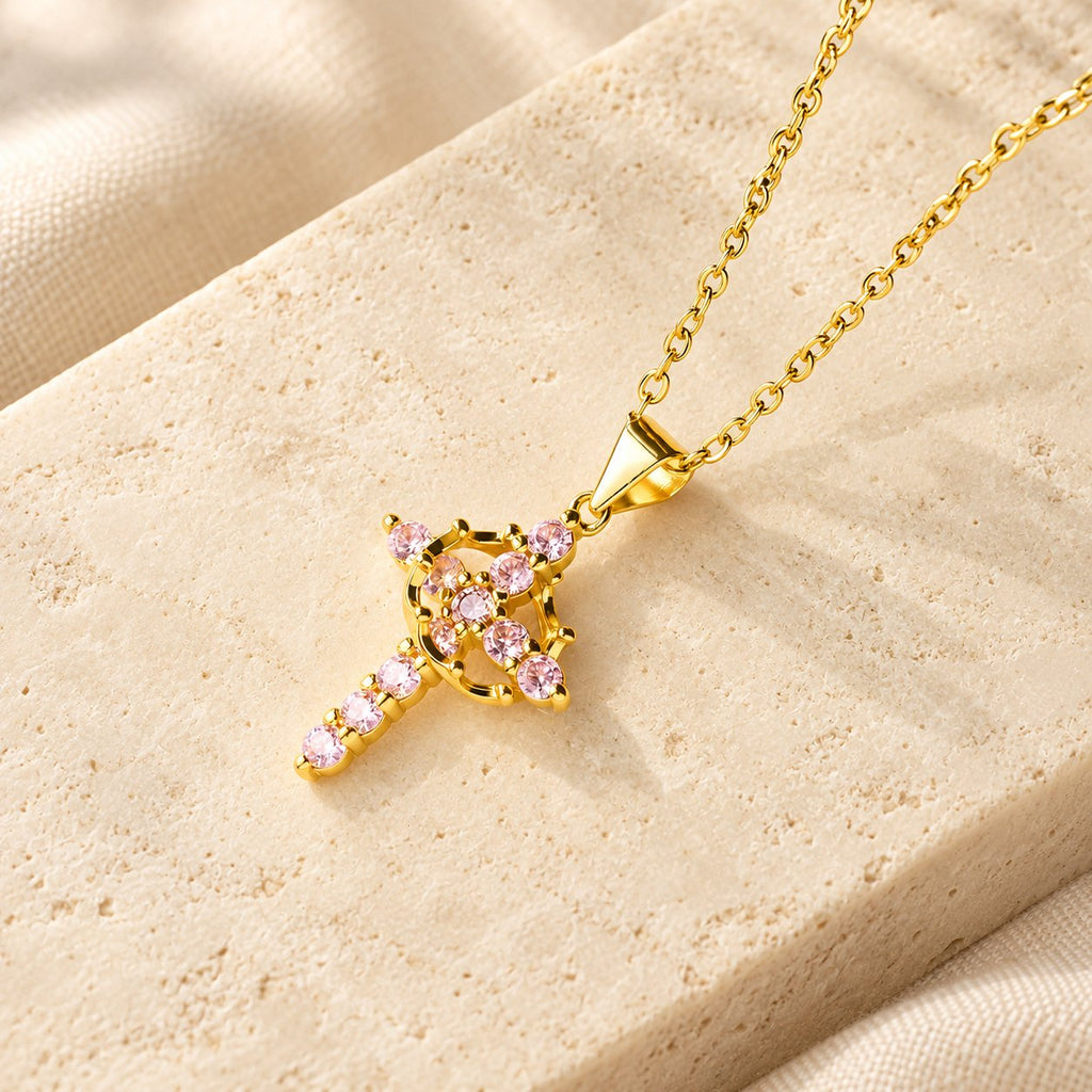 Faith-Symbol Cross Necklace with Monthly Birthstone Accents