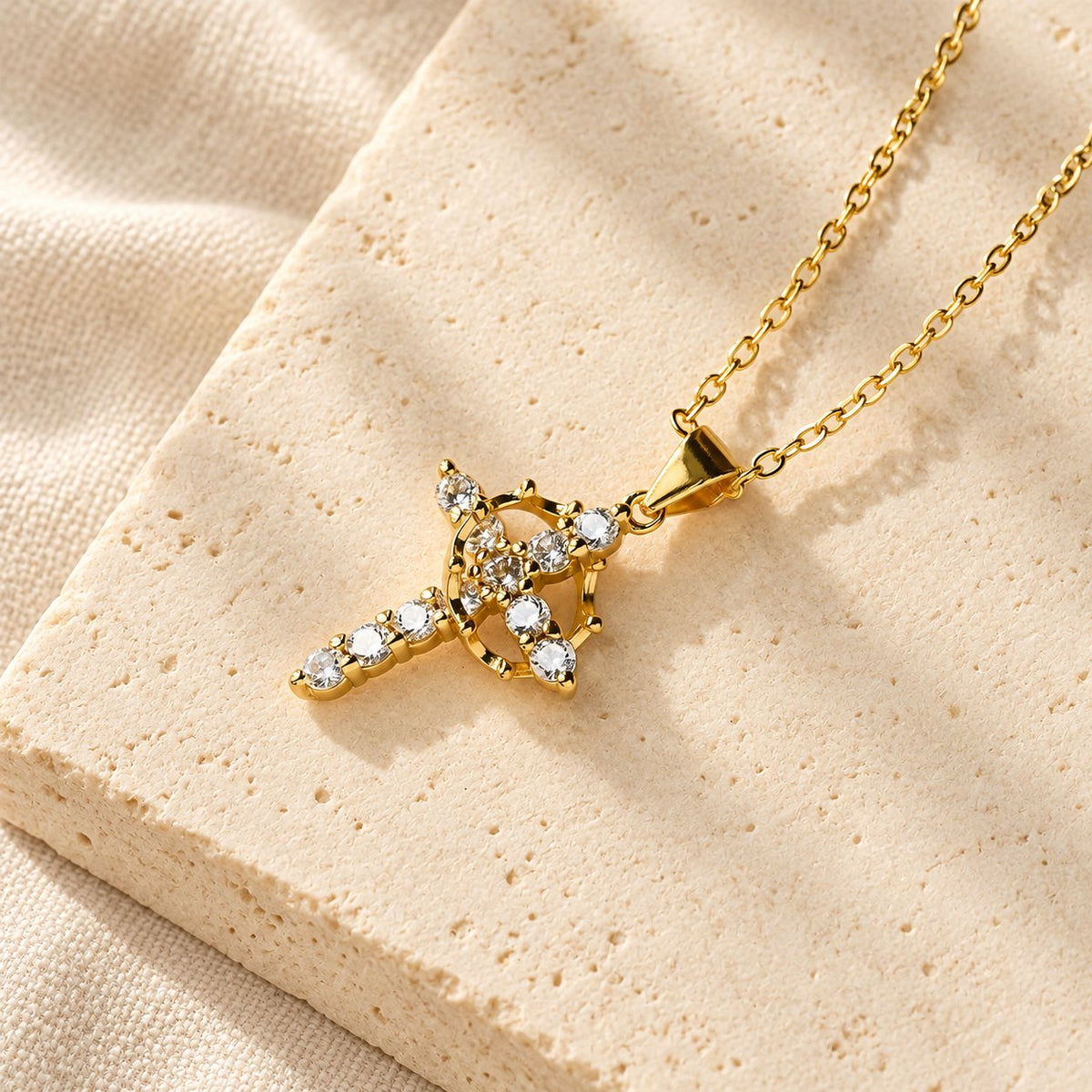 Faith-Symbol Cross Necklace with Monthly Birthstone Accents