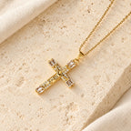 Retro Bohemian Style Colored Zirconia Cross Titanium Steel Necklace