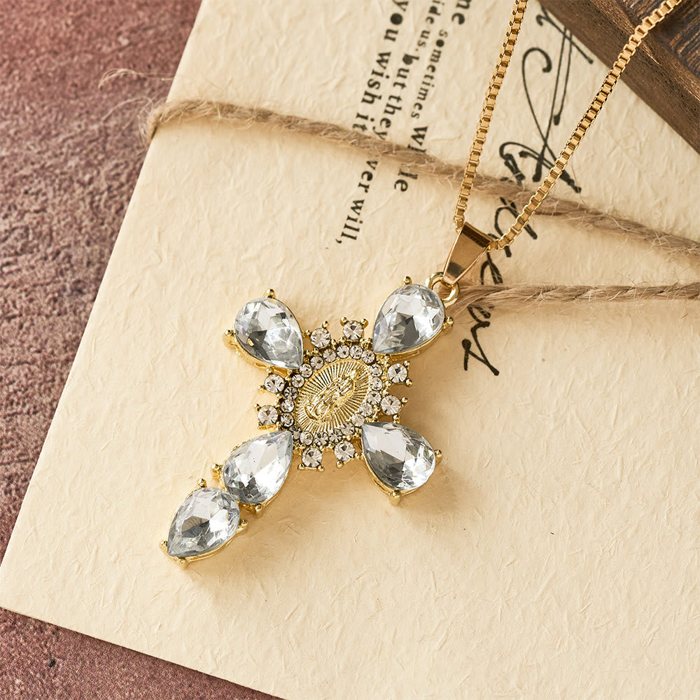 Collar de Cruz de la Virgen María con Diamantes