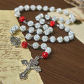 Collar de Gemas Redondas de Plata de 10 mm con Medalla Milagrosa y Crucifijo