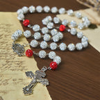 Collar de Gemas Redondas de Plata de 10 mm con Medalla Milagrosa y Crucifijo