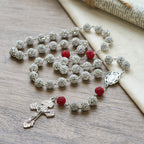 Collar de Gemas Redondas de Plata de 10 mm con Medalla Milagrosa y Crucifijo